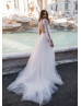 Beaded Illusion Bodice Ivory Lace Tulle Boho Wedding Dress